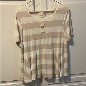 Everleigh Tan and White Striped Short Sleeve Tee